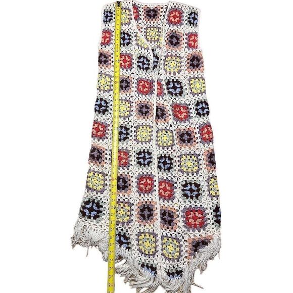 POL Women's Boho Crochet Patchwork Duster Multicolor Size S Afghan Sleeveless - Picture 8 of 9
